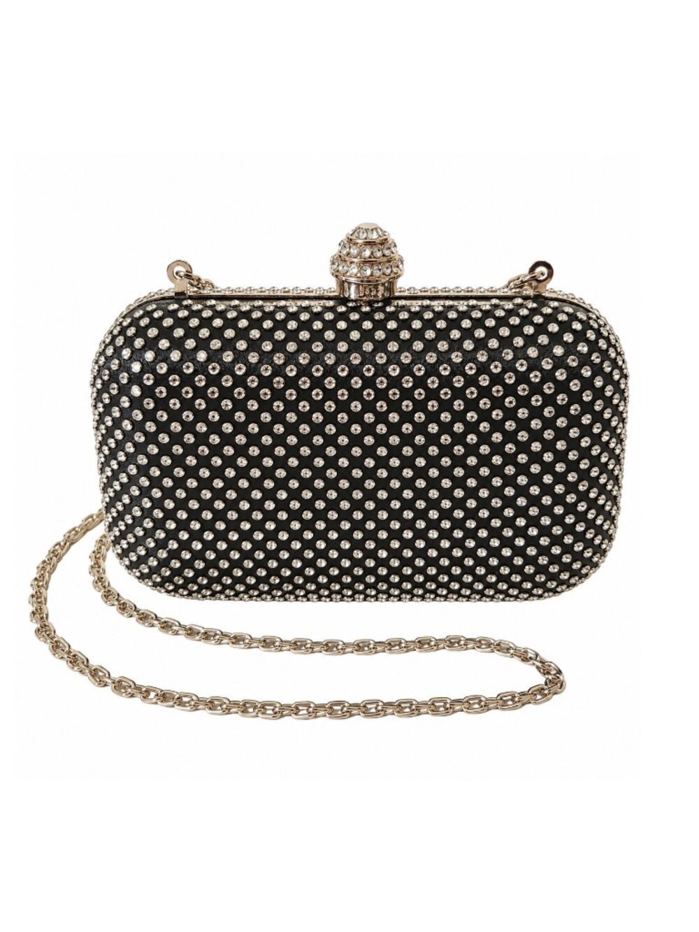 Black Silver Faceted Rhinestone Box Clutch Evening Bag Chain Strap